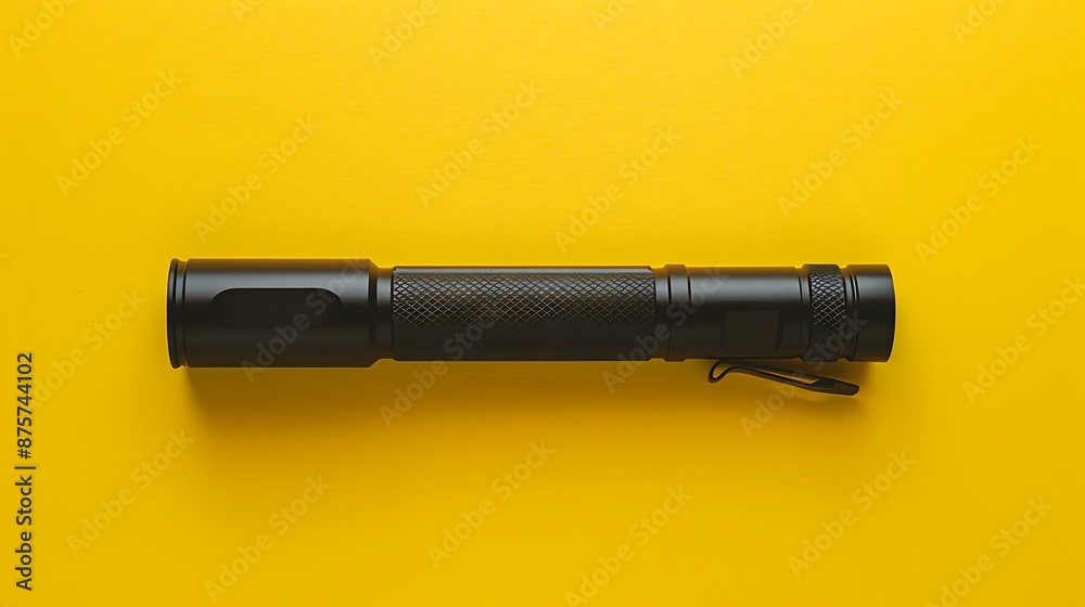 Flashlight with li ion battery isolated on a yellow background Flashlight with li ion battery isolated on a yellow background