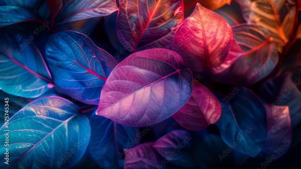 Glowing Tropical Leaves with Vibrant Veins Glowing Tropical Leaves with Vibrant Veins