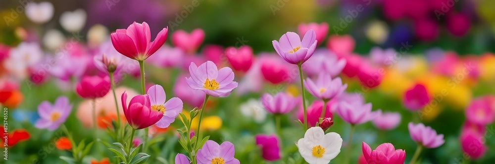 Beautiful tulip flowers blooming in the garden with bokeh background, copy space Beautiful tulip flowers blooming in the garden with bokeh background, copy space