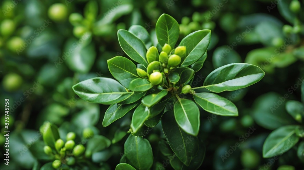 Close-up of fresh green Buxus sempervirens leaves, showing the natural pattern and texture of the evergreen bush Close-up of fresh green Buxus sempervirens leaves, showing the natural pattern and texture of the evergreen bush