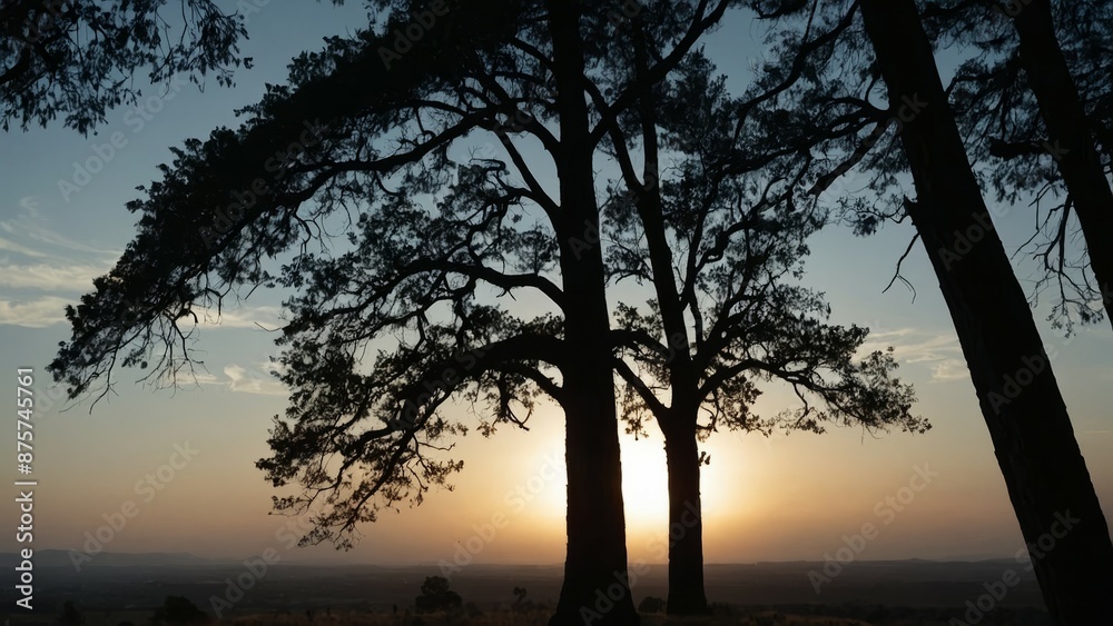 view of sunset in forest view of sunset in forest