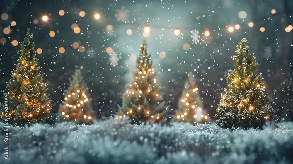 Christmas Trees in a Snowy Forest