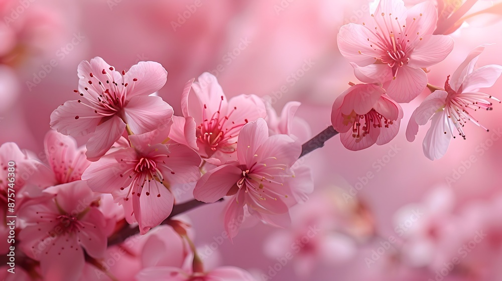 Soft and soothing pink background with cherry blossoms delicately placed, conveying a sense of serenity and gentle beauty.