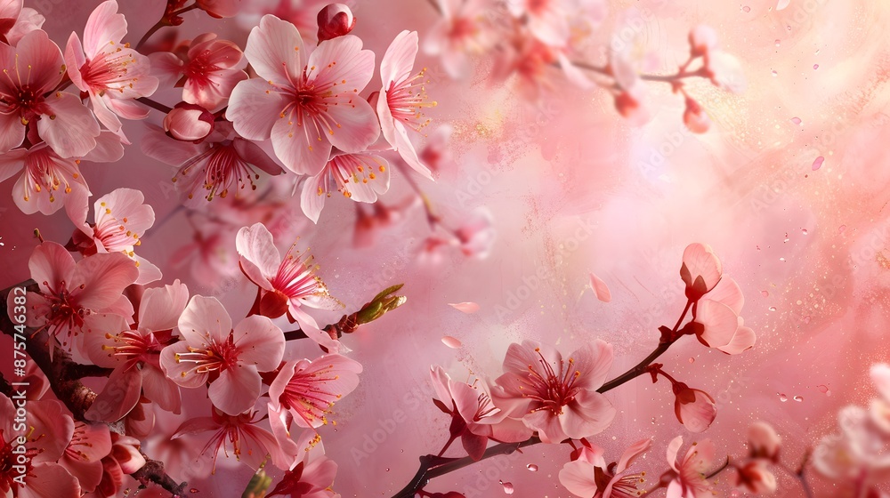 Soft and soothing pink background with cherry blossoms delicately placed, conveying a sense of serenity and gentle beauty. Soft and soothing pink background with cherry blossoms delicately placed, conveying a sense of serenity and gentle beauty.