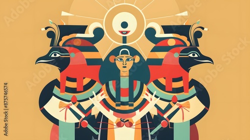 Abstract representation of Egyptian gods and goddesses in minimalist form