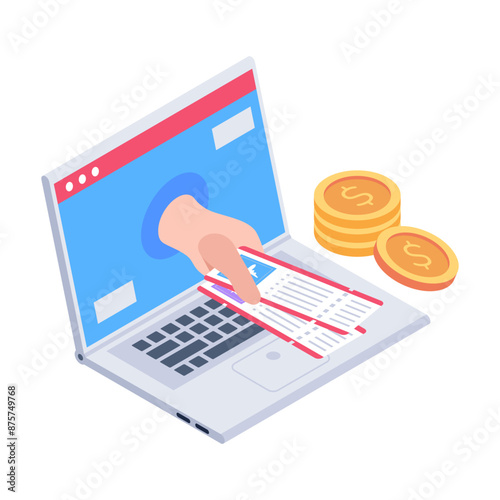 An isometric icon of buy tickets online  

