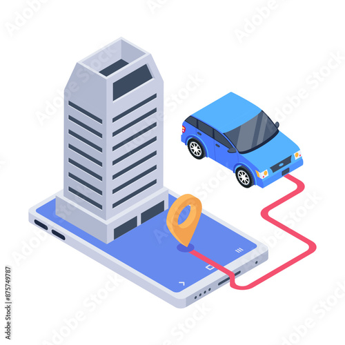 Trendy isometric icon of cab location 

