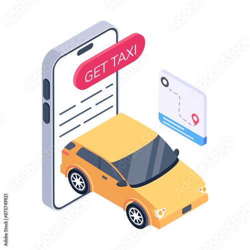 Online cab icon designed in isometric style  

