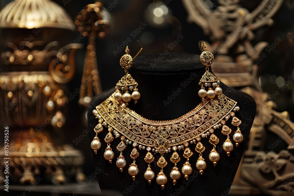 The artist hand made Indian gold jewellery Choker design. A bridal Choker set. The artist hand made Indian gold jewellery Choker design. A bridal Choker set.