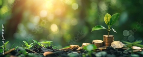 A money tree growing on a pile of coins.