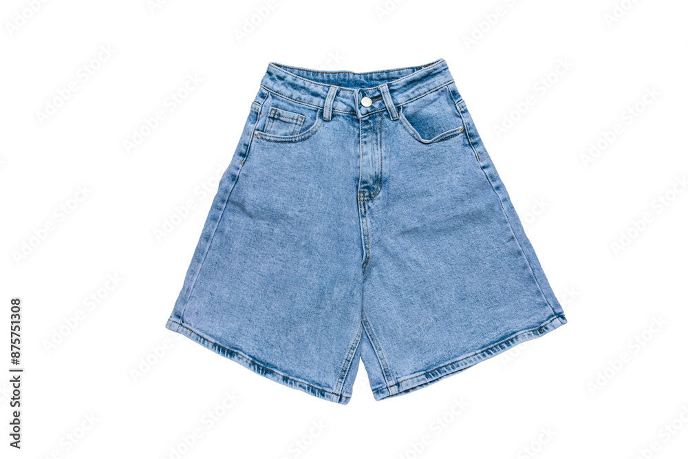 High-Waisted Blue Denim Shorts on White Background High-Waisted Blue Denim Shorts on White Background