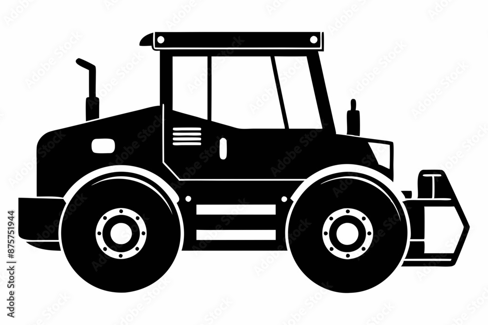 construction vehicle Drum Roller black silhouette vector art illustration on white background construction vehicle Drum Roller black silhouette vector art illustration on white background