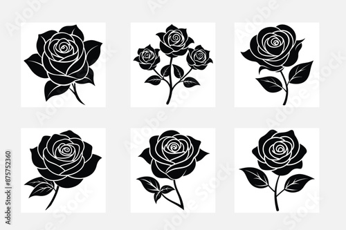  vector set of rose flowers icon line art vector silhouette illustration photo