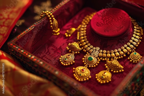 Gold Jewellery Necklace and Ear Ring with Green Kundan