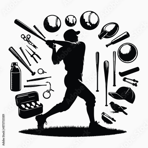 Best Unique Baseball Player vector silhouette with white background