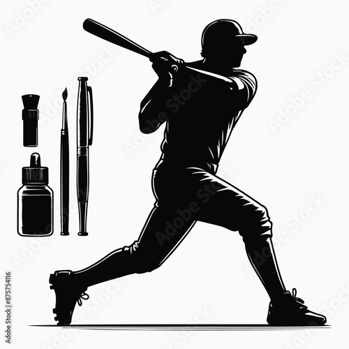 Best Unique Baseball Player vector silhouette with white background