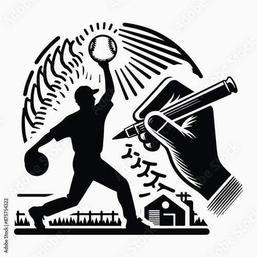 Best Unique Baseball Player vector silhouette with white background