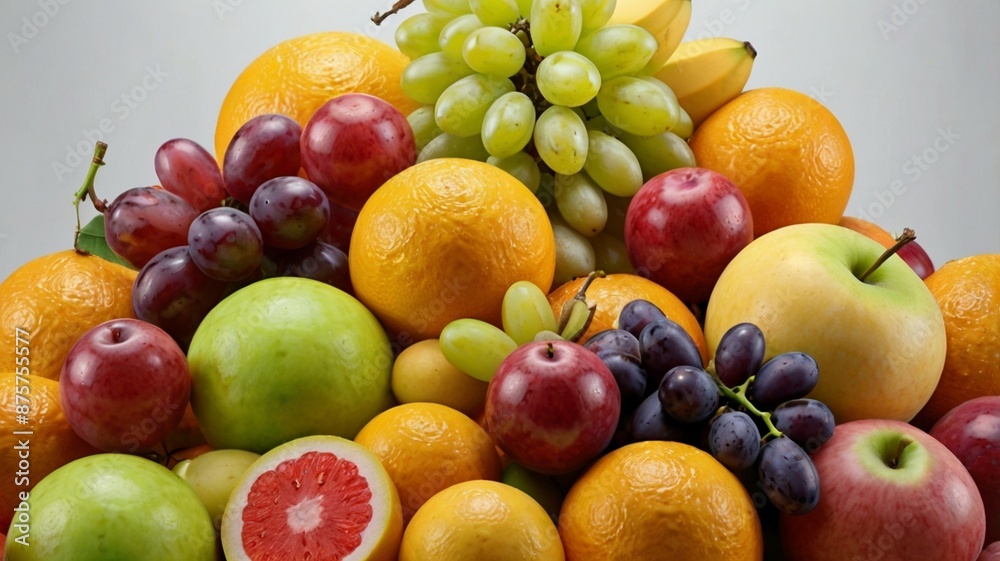 Fruits in white background, Fresh fruits in the Plate Fruits in white background, Fresh fruits in the Plate