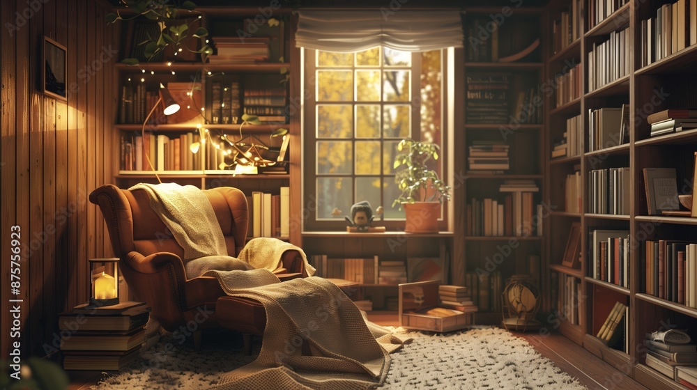 A cozy reading nook with books, a comfy chair, soft cushions, and warm lighting—perfect for unwinding. A cozy reading nook with books, a comfy chair, soft cushions, and warm lighting—perfect for unwinding.