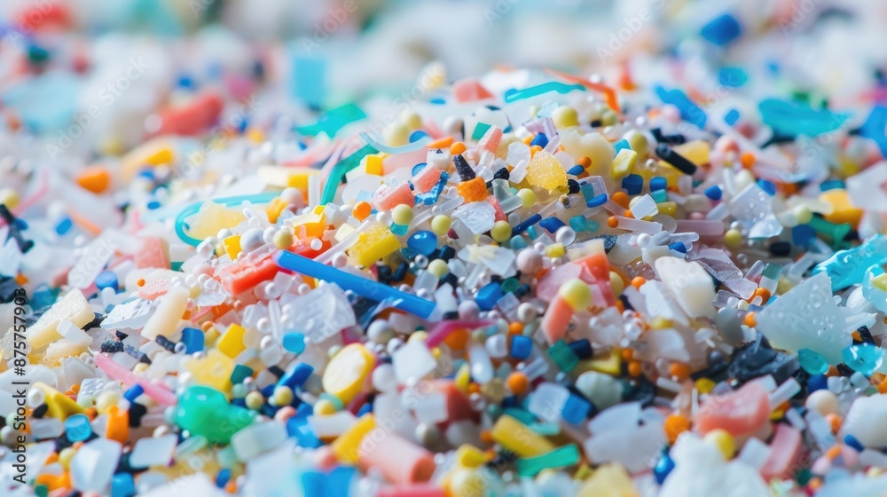 Image of a pile of microplastics, symbolizing the threat of food contamination and promoting environmental awareness regarding the pervasive issue of plastic pollution. Image of a pile of microplastics, symbolizing the threat of food contamination and promoting environmental awareness regarding the pervasive issue of plastic pollution.