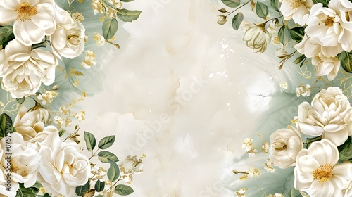 White Floral Background with Gold Glitter.