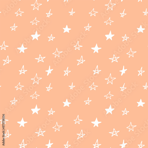 star seamless pattern hand drawn doodle. vector, nordic, scandinavian.
