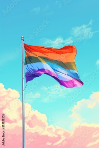 Rainbow flag in sky