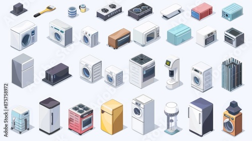 Home appliance collection. 3d isometric cartoon vector illustration objects.