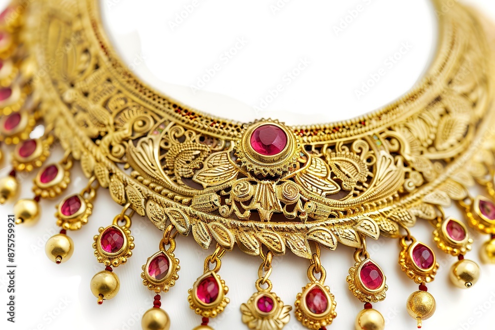 Wedding gold & Gems necklace isolated