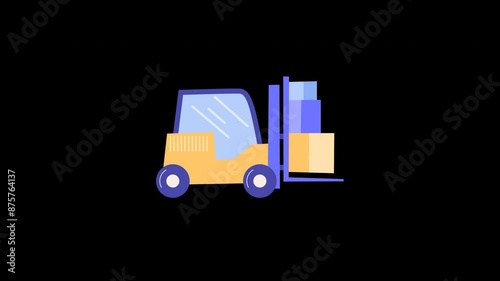 forklift animation with looping , 4k resolution, and Alpha Channel. flat illustration hand drawn style