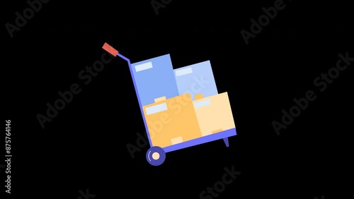 hand trolley animation with looping , 4k resolution, and Alpha Channel. flat illustration hand drawn style