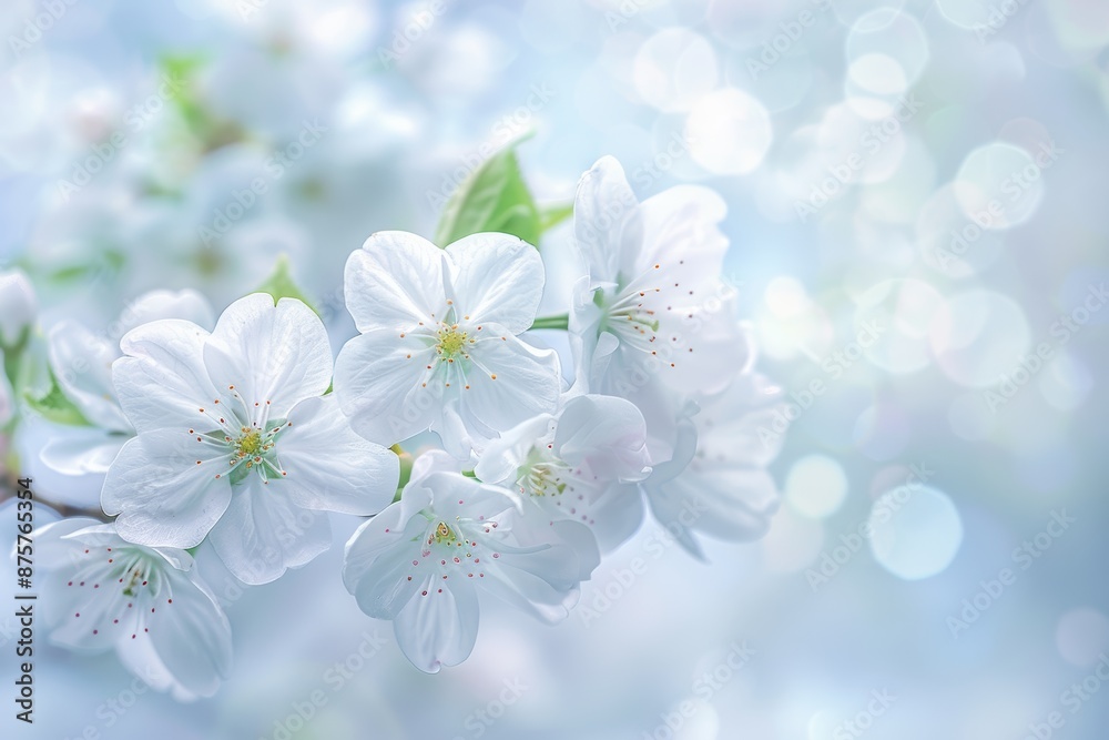 White cherry blooms in spring sunlight.