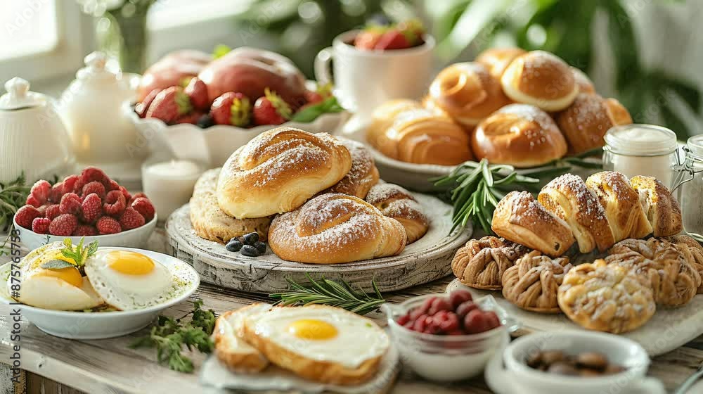A Luxurious Breakfast Spread with Fresh Baked Pastries A Luxurious Breakfast Spread with Fresh Baked Pastries