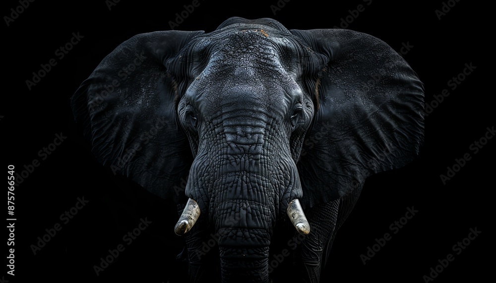 Obraz premium A majestic elephant stands in the darkness, its eyes shining with intelligence and strength