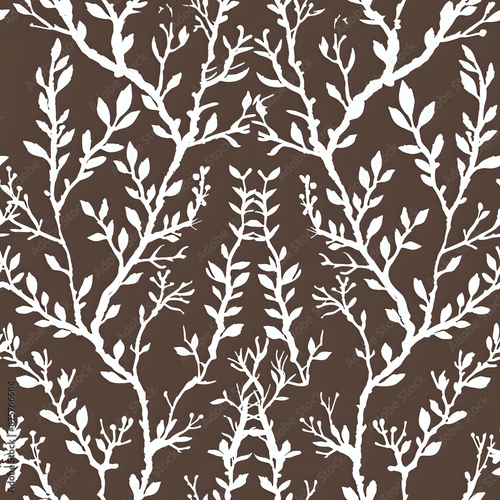 Fototapeta premium Brown Background with White Branches and Leaves