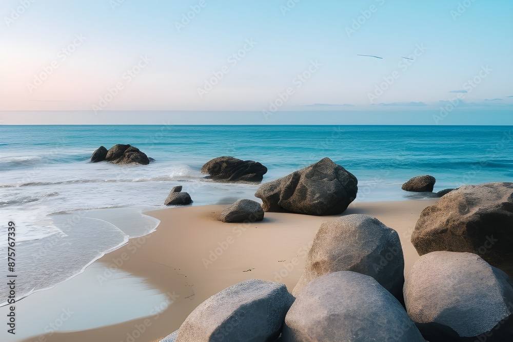 Paradise. View of beautiful beach and rocks