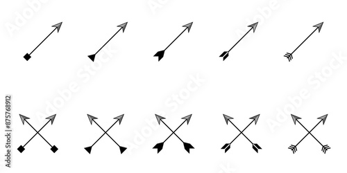 Arrow weapons, arrows in cross icons collection.