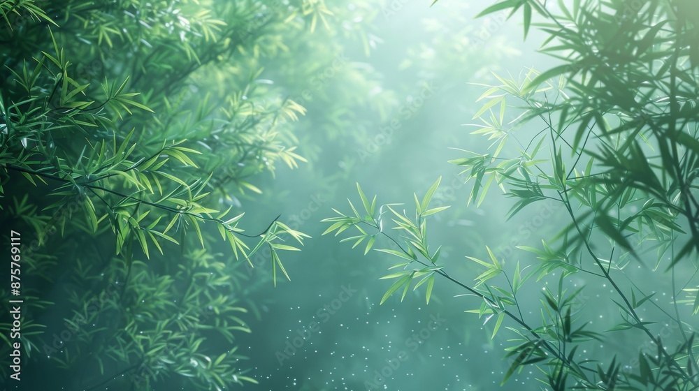 Mystical Bamboo Forest with Fog and Sunlight Mystical Bamboo Forest with Fog and Sunlight