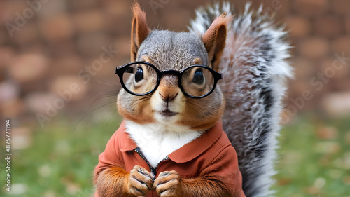 squirrel in the park Squirrel wears glasses and wears a hoodie