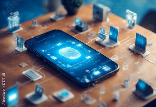 phone digital s utilizing screen iot things mobile systems fingerprint technologies conceptual ometric blue smart get residence backdrop image access home smartphone internet generative ai house autom photo