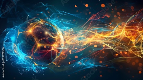 Soccer ball engulfed in flames and smoke