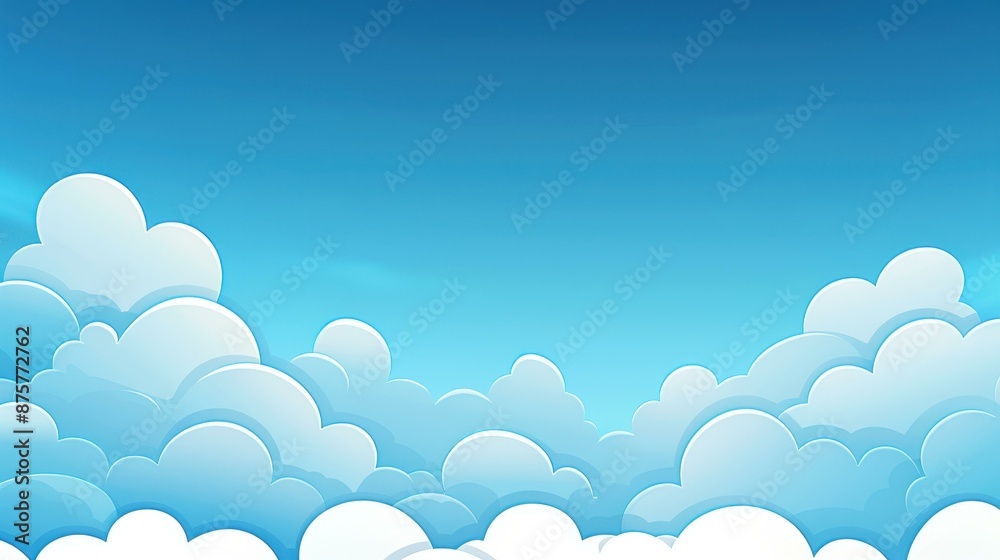 Relaxing blue sky with fluffy white clouds in a simple cartoon design. Vector illustration in flat style with cloud border. Relaxing blue sky with fluffy white clouds in a simple cartoon design. Vector illustration in flat style with cloud border.
