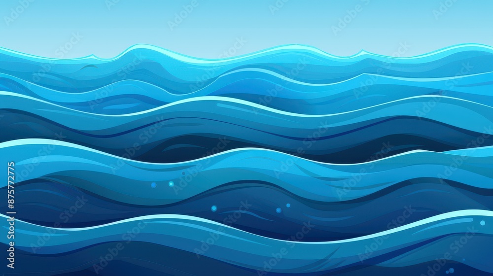 Vector seamless pattern of blue water waves in a horizontal perspective landscape design. Ideal for backgrounds and prints. Vector seamless pattern of blue water waves in a horizontal perspective landscape design. Ideal for backgrounds and prints.