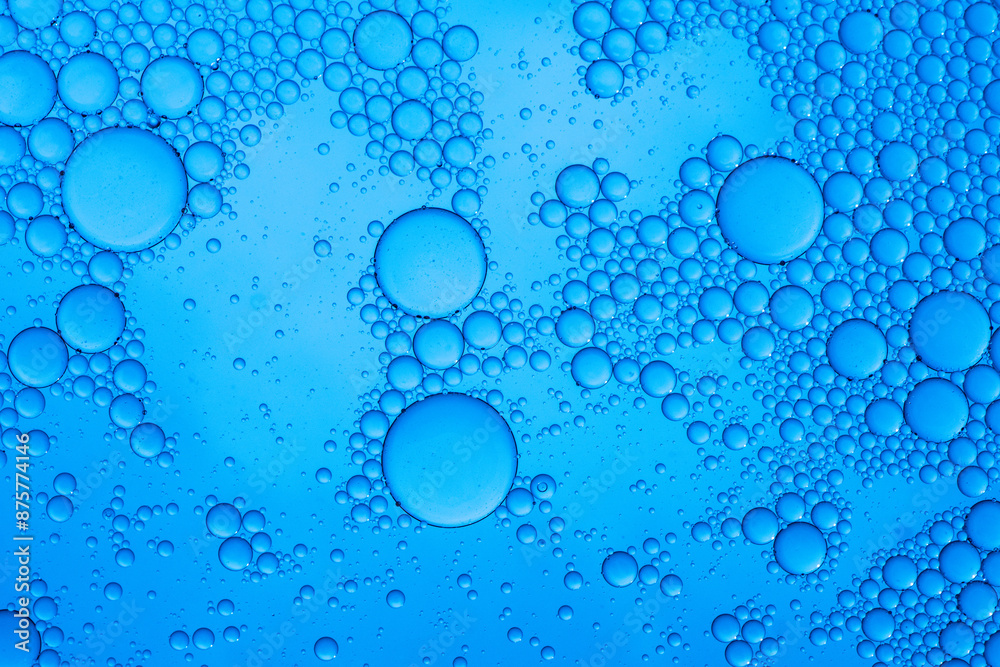 Abstract background of water drops blue bubbles of oil in liquid Abstract background of water drops blue bubbles of oil in liquid