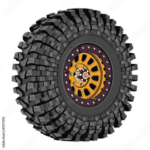 Off Road Wheel Tire With Rims Vector Art Ilustration