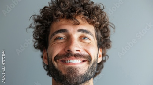 Portrait of a Bearded Man with Curly Hair Smiling photo