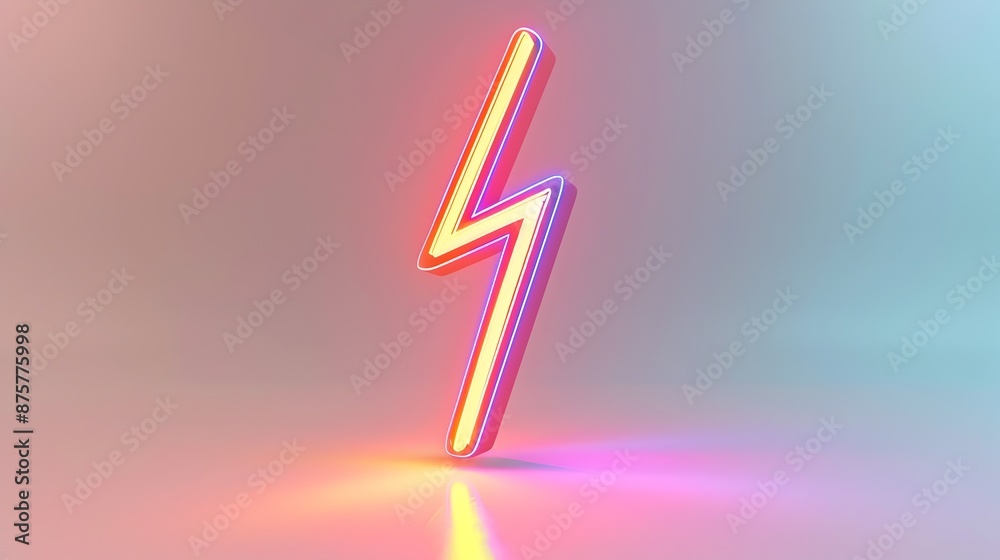 Vibrant Neon 3D Lightning Bolt on Clean Background