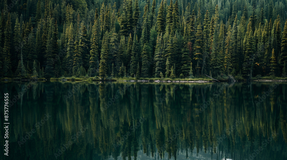 Serene Canadian Pine Forest and Lake. Generative AI Serene Canadian Pine Forest and Lake. Generative AI
