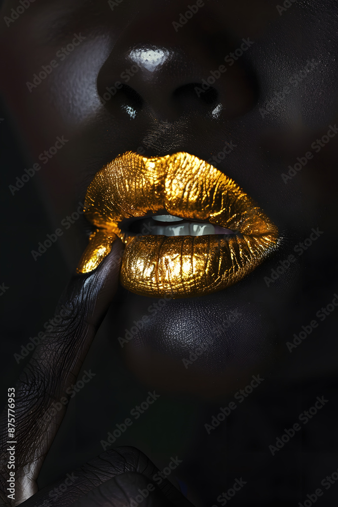 Black woman with gold lipstick. Black woman with gold lipstick.