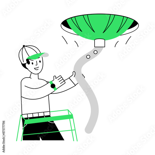 A customizable line mini illustration of duct cleaning 


